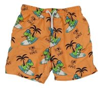 Oranžové plážové kraťasy s dinosaury a palmami PRIMARK