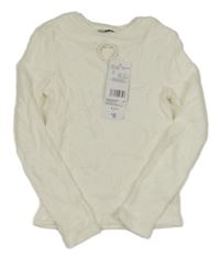 Nové - smetanové žebrované úpletové mikinotriko so srdiečkovaným prestrihom a kamienkami F&F