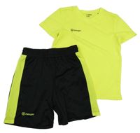 2Set - Neonově žluté funkční sportovní tričko + černo-neonově žluté kraťasy benger
