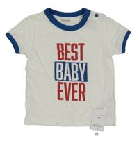 Nové - bielo-petrolejové melírované tričko s nápismi Nutmeg