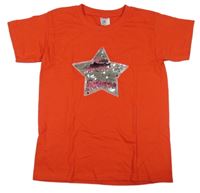 Červené tričko s hviezdičkou s překlápěcími flitre B&C