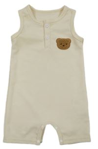 Vanilkový rebrovaný kraťasový overal s medvedíkom