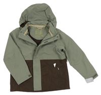 Khaki-tmavohnědá šusťáková jarní funkční bunda s odepínací kapucí TCM