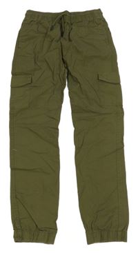 Tmavokhaki cargo cuff plátenné nohavice Denim Co.