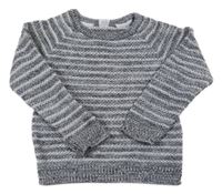 Čierno-sivo-biely melírovaný pruhovaný sveter PRIMARK