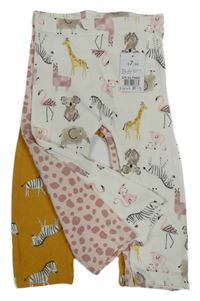 Nové - 3x - Legíny - Bílé se zvířátky, medové se zebrami, světlerůžovo/starorůžové vzorované Matalan
