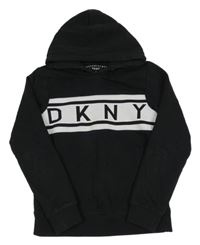 Černo-bílá mikina s logem a kapucí DKNY
