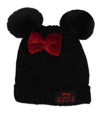 Černá žinylková čepice s bambulemi a mašlí - Minnie George