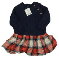 Nové - Tmavomodro-kockované svetrovo/flanelové šaty zn. Next