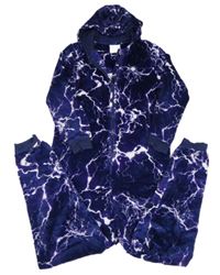 Tmavofialovo-biela vzorovaná chlpatá kombinéza s nášivkou a kapucňou zn. Next