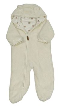 Smetanová chlupatá podšitá kombinéza s kapucí s oušky F&F