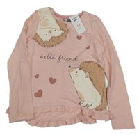 Nové - Růžové triko s ježky a srdíčky Pep&Co