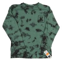 Kaki-čierne batikované tričko s nápisom Dunnes