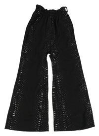 Černé vzorované wide leg kalhoty