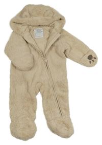 Béžová kožešinová podšitá kombinéza s kapucí Primark