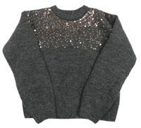 Tmavosivý vlnený sveter s flitrami Primark