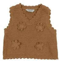 Hnedá svetrová crop vesta s kvetinami Primark