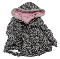 Lila vzorovaná šusťáková zimní bunda s kapucí