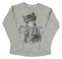 Šedá melírovaná mikina s kočkou s flitry a třpytkami Matalan