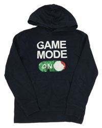 Tmavomodrá mikina s nápisom s překlápěcími flitre a kapucňou H&M