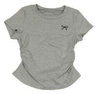 Šedé melírované tričko s mašlí Shein