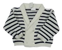 Nové - Bílo-tmavomodrý pruhovaný propínací svetr