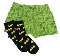 2set - Zelené boxerky s kopačkami + čierne ponožky s logy Batmana