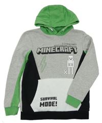 Šedo-černo-zelená mikina s Minecraft a kapucí George