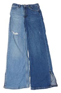 Modré široké high waist rifle s prošoupáním H&M