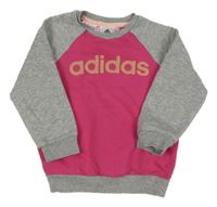 Fuchsiovo-šedá mikina s nápisem Adidas