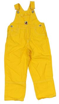 Žlté plátenné na traké nohavice s vreckom a nášivkou