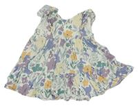 Bielo-modro-lila-béžové kvetované mušelínové šaty George