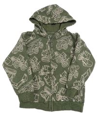 Khaki vzorovaná prepínaci mikina s bagrami a autami a kapucňou zn. Primark