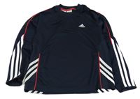 Tmavomodré sportovní funkční triko s pruhy a logem Adidas