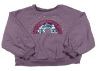 Fialová oversize mikina s duhou z flitrů Next