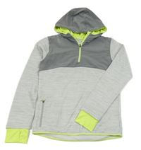 Šedá melírovaná sportovní funkční mikina s neonovými prvky a logem kalenji