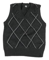 Tmavosivá károvaná pletená vesta C&A