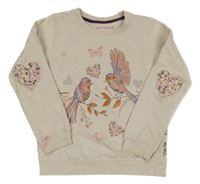 Svetlobéžová melírovaná mikina s vtáčky Nutmeg