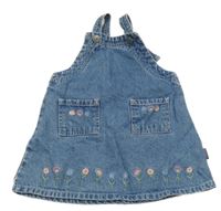 Svetlomodré na traké rifľové šaty s výšivkami květů