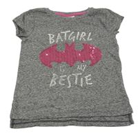 Šedé melírované tričko s Batmanem z flitrů Tu