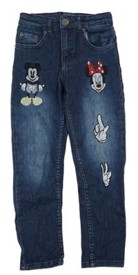 Tmavomodré skinny rifle s Minnie a Mickeym