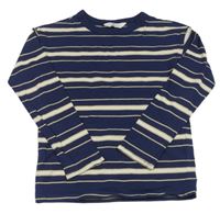 Tmavomodro-béžovo-bílé pruhované triko H&M