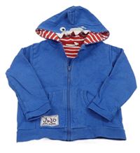 Modrá prepínaci mikina so žralokom a kapucňou Jojo Maman Bébé