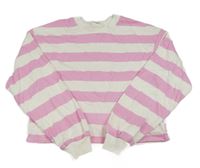 Bielo-ružová pruhovaná crop mikina H&M