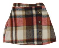 Bielo-béžovo-červeno-tmavomodrá kockovaná vlnená sukňa Shein