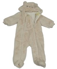 Smotanová kožušinová zateplená kombinéza s kapucňou Dunnes Stores