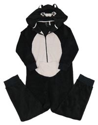 Černo-růžová plyšová kombinéza s kapucí - kočička H&M