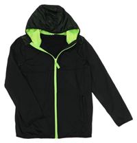 Černo-neonově zelená propínací sportovní mikina s kapucí Yigga