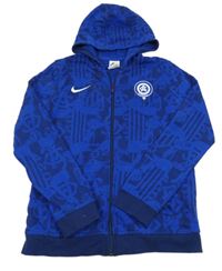 Tmavomodrá vzorovaná prepínaci mikina s výšivkou a kapucňou Nike