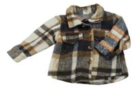 Tmavomodro-smetanovo-béžová kockovaná košeľová bunda Shein